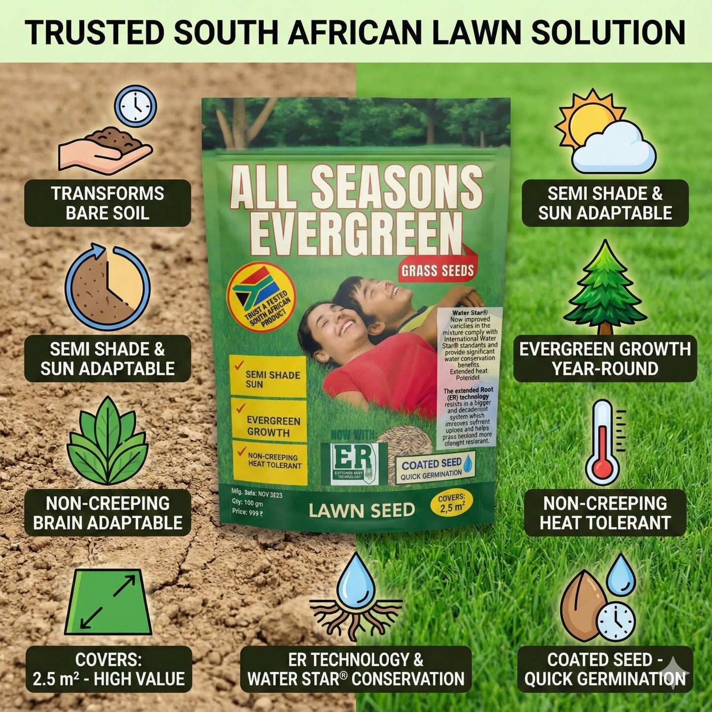 All Seasons Evergreen Grass Seeds | Fast Germination (Buy 1 Get 1 Free)